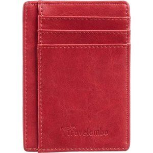 Mens Front Pocket Minimalist Leather Slim Wallet RFID Blocking Medium Size Red